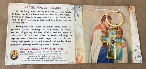 St. Anthony Prayer cross keychain 2009 vintage orig on gift card new unused - 第 1/2 張圖片