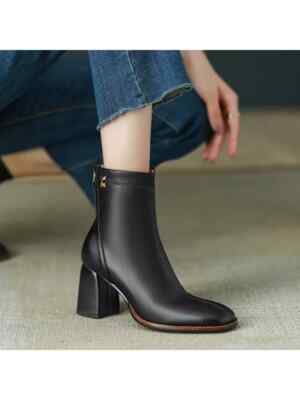 Stiefel Schuhe Stiefeletten Absatz schwarz bequem 7 cm Kunstleder 122673