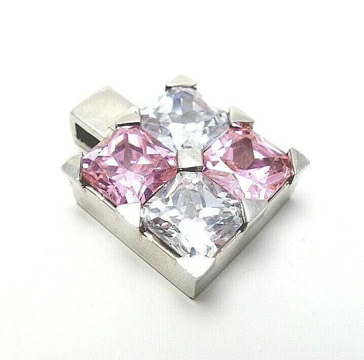 66. toller Ketten Anhänger Zirkonia Steine rose klar 925er Silber massiv eckig - Bild 2 von 4