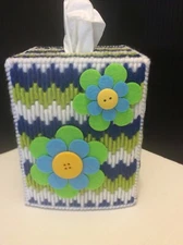 New Needlepoint Tissue Box Holder Cover Handmade Finished Plastic Canvas Chevron