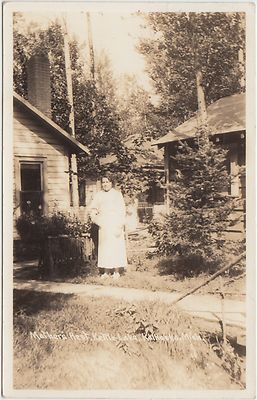 Michigan MI Real Photo RPPC Postcard '45 KALKASKA Kettle Lake MATHER'S REST Lady
