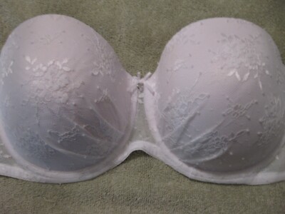 LASCANA WHITE LACE STRAPLESS 40D BRA, PUSH UP, UNDERWIRE,VERTICAL BONE EACH WING