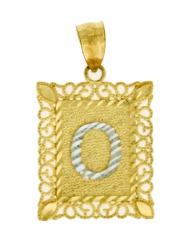 New 14 k Gold multi Tone Diamond Cut Initial Letters A to Z Square Pendant Charm - Picture 23 of 31