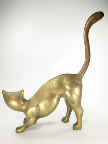 Massive Messing Katze Figur Siam Vintage MCM große kurze Haare 15" hoch langer Schwanz - Bild 5 von 8
