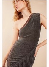 NWOT Free People Malia Glitter One Shoulder Ruched Mini Cocktail Dress Women M