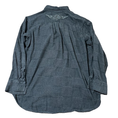 Harley-Davidson Camisa Hombre XL NEGRO GRIS MANGA LARGA BOTÓN ABAJO BIKER GRUNGE - Imagen 6 de 6