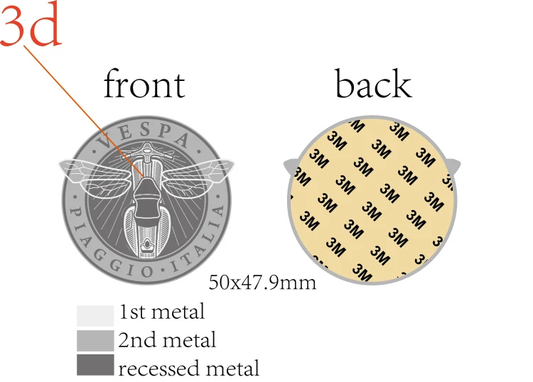 Piaggio Avispa Vespa 3D Aluminio Insignia Emblema Calcomanía Color Plata Redondo - Imagen 4 de 4