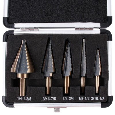 5pcs Step Drill Bit Set HSS Cobalt Multiple Hole 50 Sizes High Speed Step Drill