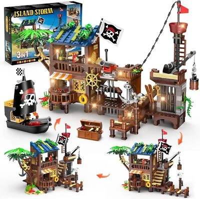 HOGOKIDS 781PCS Nave dei Pirati Casa Kit di Costruzione con Luce LED Bandiera dei Pirati Set di mattoncini
