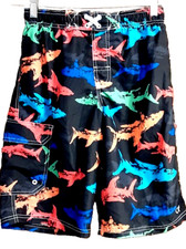 OP Trunks Board Shorts Black Sharks Drawstring Waist Pocket Boys Size XXL-18  