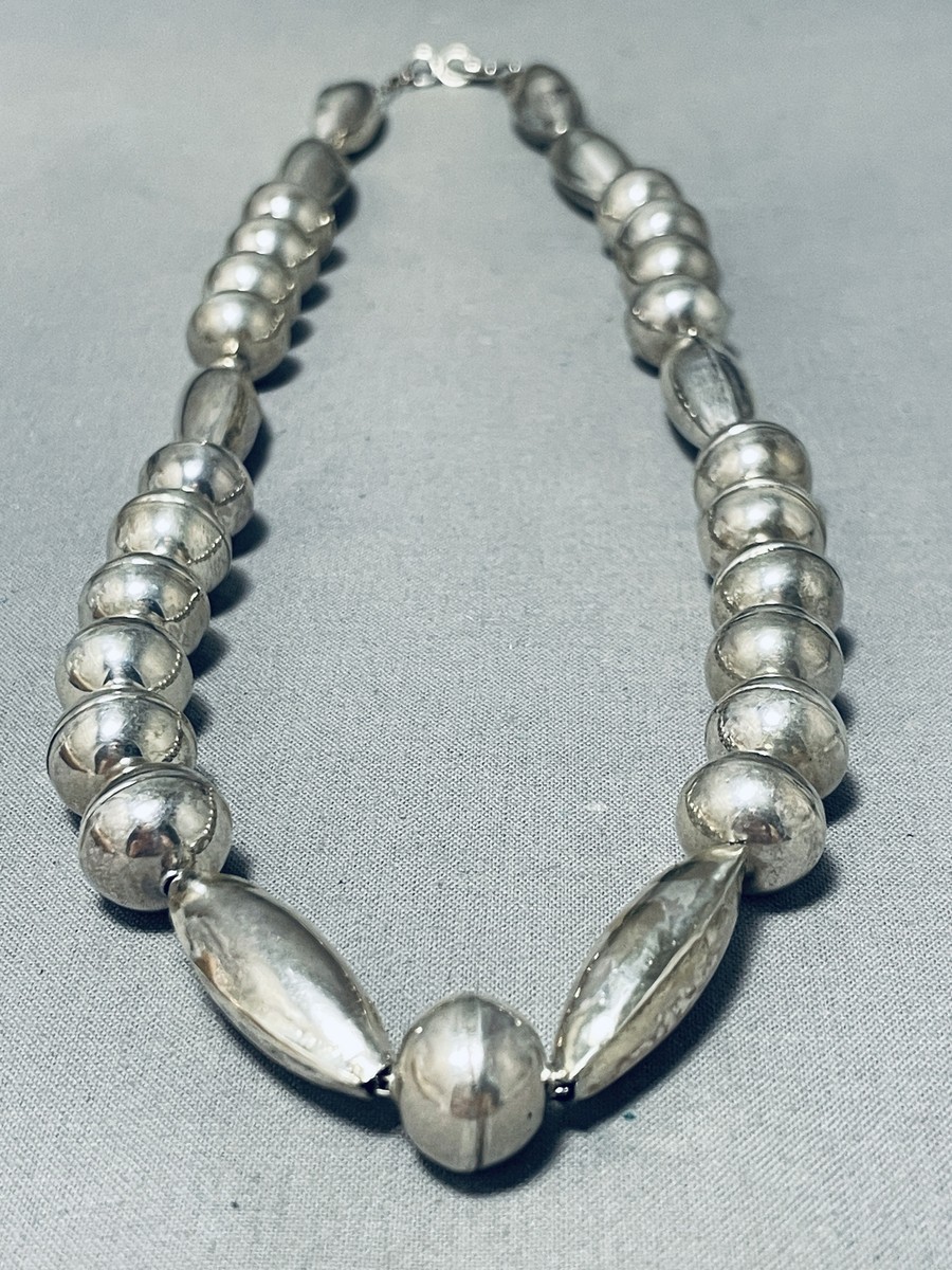 コレクション Vintage Navajo Silver Beads Necklace Vintage Navajo Silver Beads With Stamping – Turquoise & Tufa