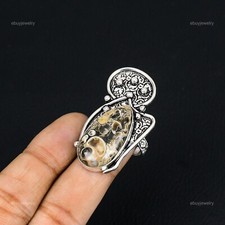 Pear Natural Turritella Agate Stackable Ring Jewelry 925 Sterling Silver US 6.5