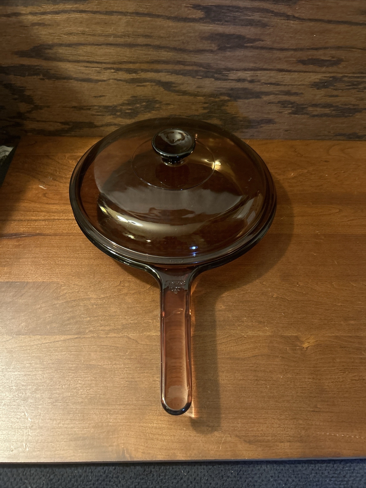 Pyrex Corning Ware Visions 10" Amber Glass Skillet Fry Pan w/Lid Waffle