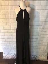 NWT Sequin Hearts Black Gown Sz 13 Pink Beading Halter Split Prom Sheer New $99