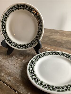 Albert Pick Co. Inc. 7.25  pair of dessert plates black green pattern vintage