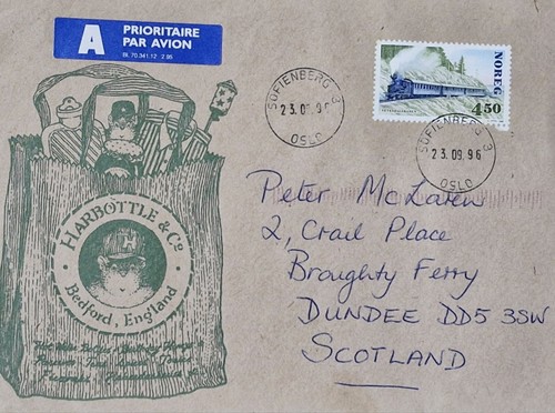 Old Stamp Addressed Envelope From Norway, Postmark 23 September 1993
