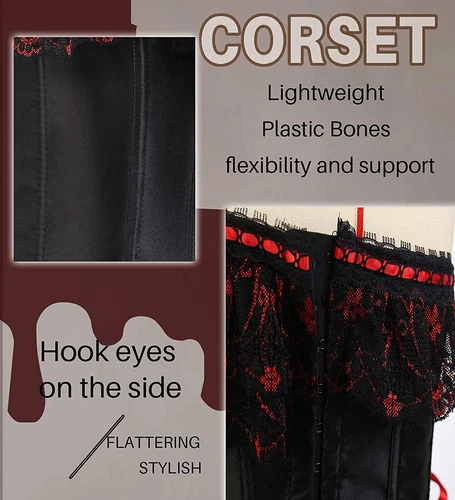 Women 12 Plastic Bones Waist Cincher Overbust Satin Corset Lace-Up Sexy Lingerie - Picture 4 of 19