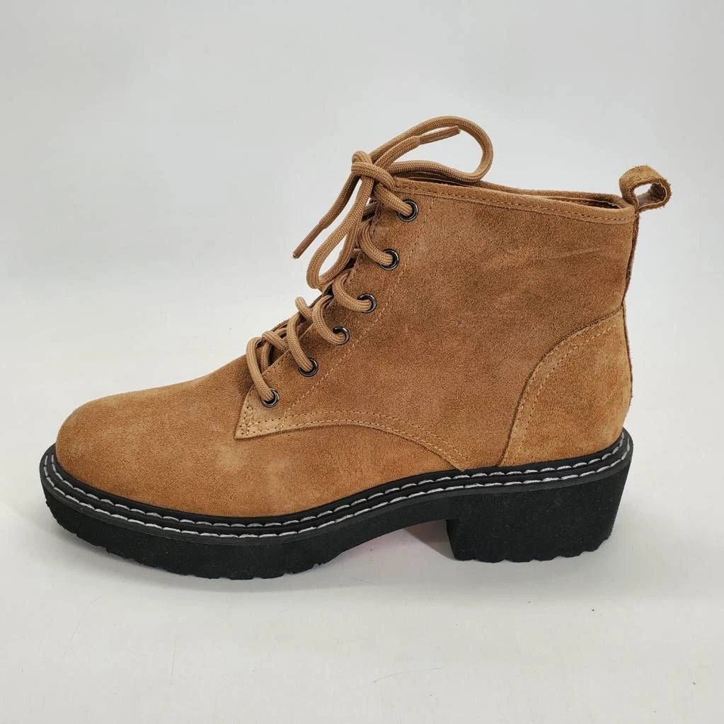 Linea Paolo Womens Combat Boots Brown Suede Ankle Low Heel Block