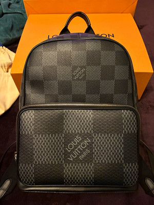 Louis Vuitton Damier Graphite Checkered Leather Backpack Black Gray Top Handle