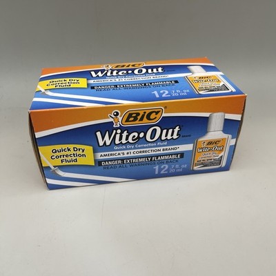 12 Pack BIC Wite-Out Brand Quick Dry Correction Fluid, 20 ml Bottles New