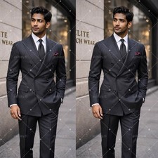 Men's Suits Peak Lapel Double Breasted Wedding Groomsmen Tuxedo Dinner 2 Piecse