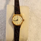 Timex Quartz Women's Vintage Gold Tone White Arabic Dial Brown Leather 25mm WR