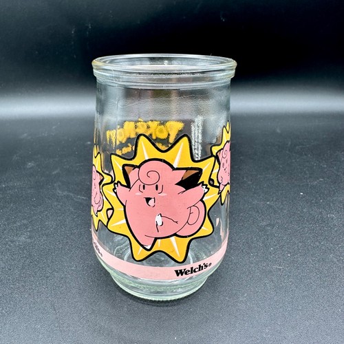 1999 Welch's POKEMON #35 CLEFAIRY JELLY JAR 4" Clear Glass Pink Yellow No Lid