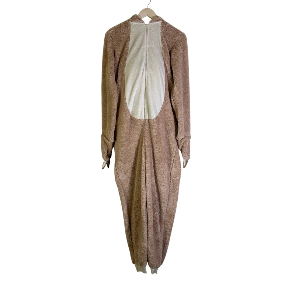 Celebra Halloween Imitación Piel Perezoso Disfraz Mujer XS Marrón Acogedor 1/2 Cremallera Con Capucha Foto 3 de 4