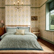 100% COTTON, Morris & Co & V&A Morris Room Willow Sage Green & Gold Duvet Set