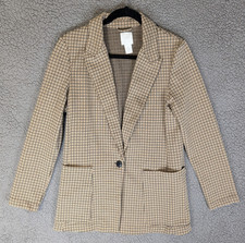 H M Women's Blazer Jacket Plaid Houndstooth Print Size 6 Academia Preppy