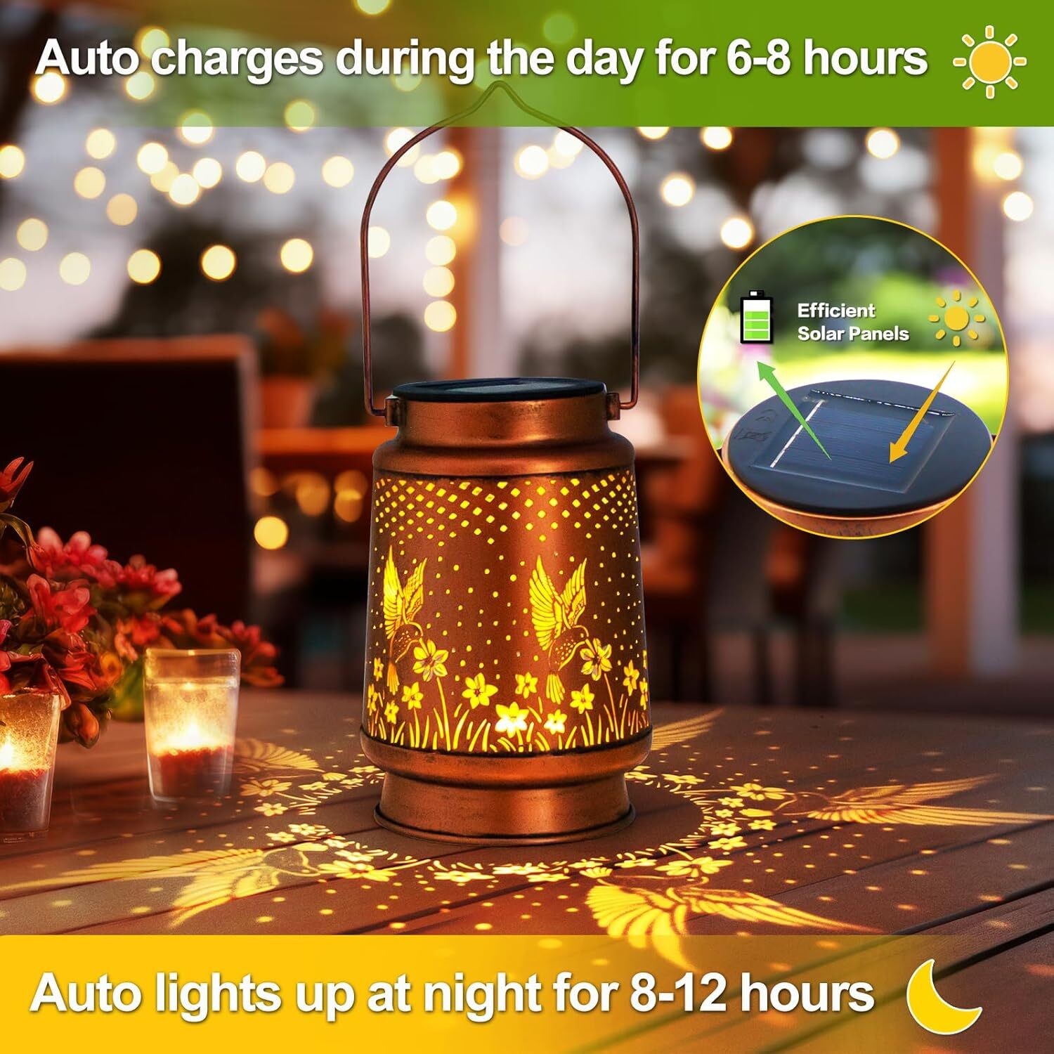 Solar Lantern Hanging Light LED Hummingbird Outdoor Garden Lamp Waterproof Decor