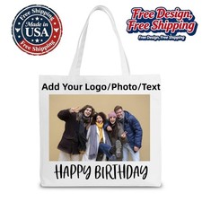 Personalized Canvas Tote Bag Custom Photo Name Logo Best Friend Birthday Gift
