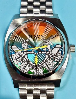 NIXON GRATEFUL DEAD TIME TELLER ALL SILVER BEARS AND ROSES 37MM STAINLESS STEEL