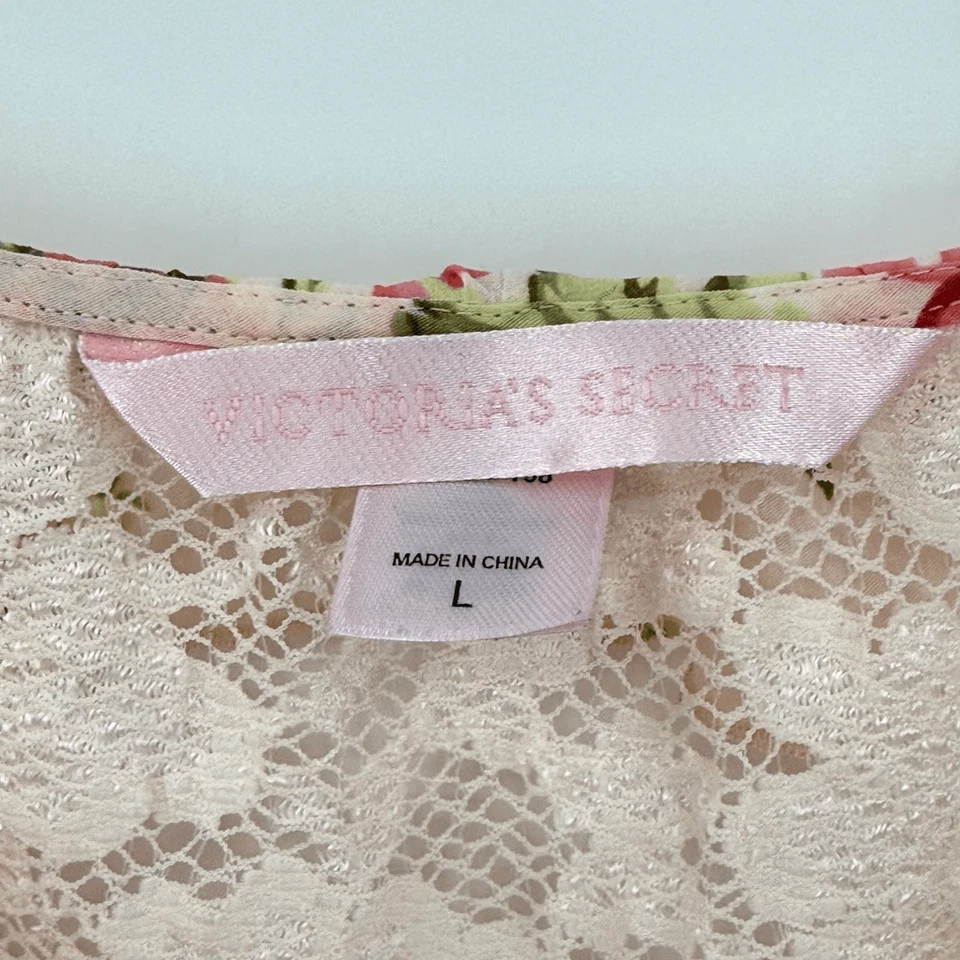 Conjunto de pijama vintage de encaje floral Y2K Victoria’s Secret estampado rosa talla grande Foto 4 de 4