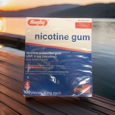 Rugby Nicotine Gum 4mg Coated Cinnamon Flavor Sugar-Free 100 Ct Exp 09/2028