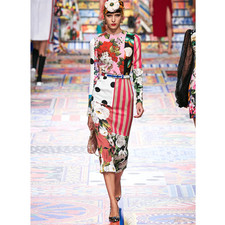  NWT Dolce & Gabbana Runway Multicolor Patchwork Long Sleeve Midi Dress IT 42 M