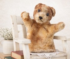 Vintage Steiff Molly Dog Mohair Plush Toy Hand Puppet Germany Glass Eyes