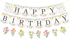 Floral Happy Birthday Banner Set Flower Garland Party Decoration for Girls Women