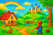 Märchenweg zum Schloss – Fantasievolle Kinderzimmer‑Illustration im Querformat