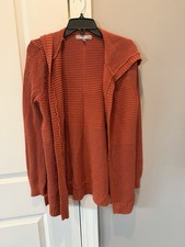 Marled Women's Open Front Cardigan With Hood Orange Cotton Blend Size Small
