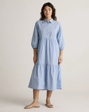 Quince Womens Organic Cotton Poplin Midi Tunic Dress Tribeca Stripe Blue Size L