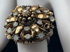 Vintage Gold Tone Plated Adjustable Flower Ring crystals domed 1” large statemen — photo 3