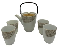 Jyoto Japan Fine China Teapot Set with 4 Cups Gold Trim Vintage