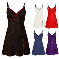 Womens Lace Satin Silk Strappy Nightdress Ladies Nightie Sleepwear Pajamas Robe