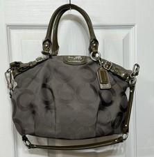 COACH SIGNATURE BROWN CANVAS OLIVE LEATHER TRIM SATCHEL 18619