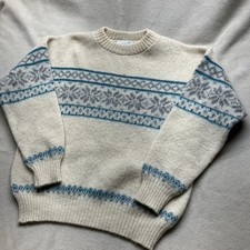 Icelandic ICE-KNIT Ivory Wool Sweater Fair Isle Nordic Pullover Men  s Large
