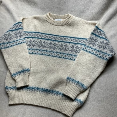 Icelandic ICE-KNIT Ivory Wool Sweater Fair Isle Nordic Pullover Men s Large