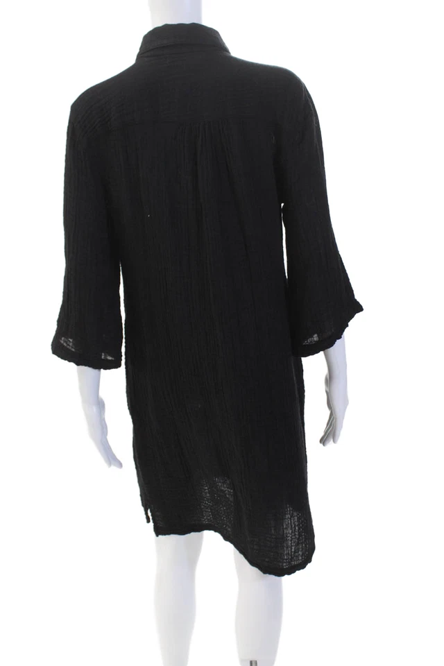 Michael Stars Womens Cotton 3/4 Sleeve Button Up Shirt Dress Black Size XS - Image 3 of 4