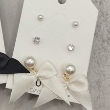 3 Pack Pearl White Bow and Stud Earrings Set