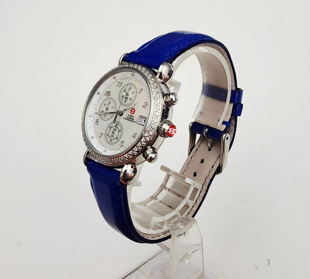 Michele CSX Blue Diamond Watch with Alligator Band- Rare style! Authentic Michelle Chronograph Ladies Watch with Blue Alligator band  main image 2